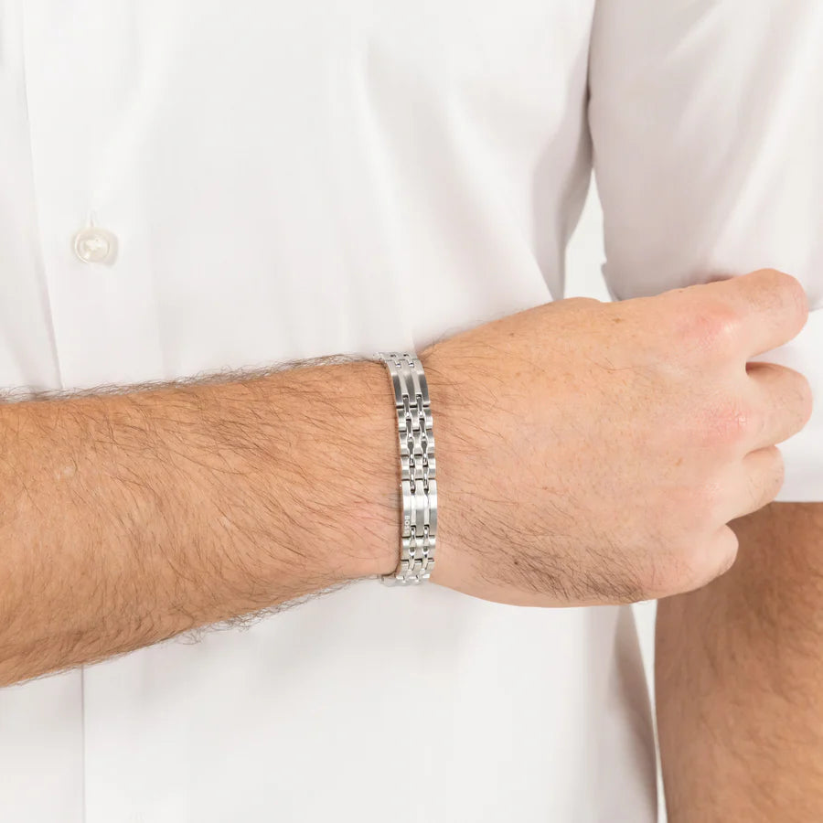 1580812 | GENTS SS BOSS CLASP WESLEY SAT & POL MULTI LINK BRACELET