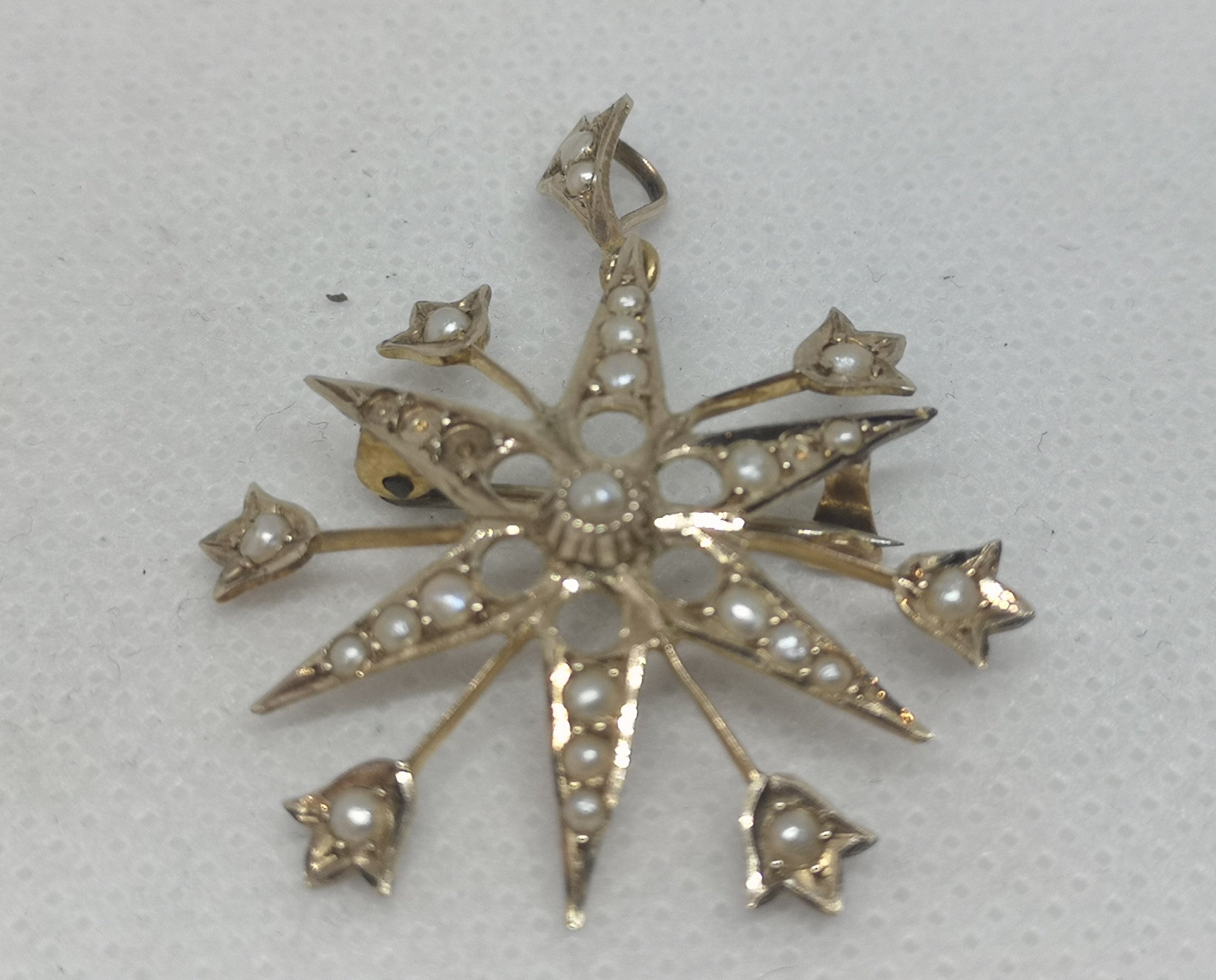 9YG 2.9G PEARL SET OPEN STAR PEND / BROOCH | PRE OWNED