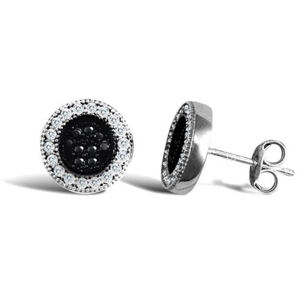 9WG CZ RND BLK & WHT HALO STUD ERS