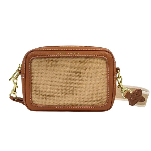 Katie Loxton Avery Raffia Small Crossbody Bag - Cognac