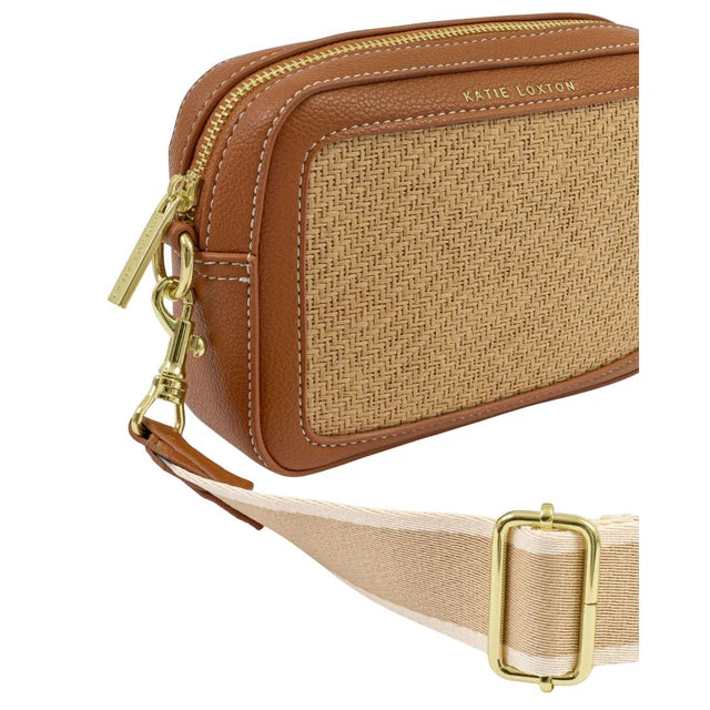 Katie Loxton Avery Raffia Small Crossbody Bag - Cognac