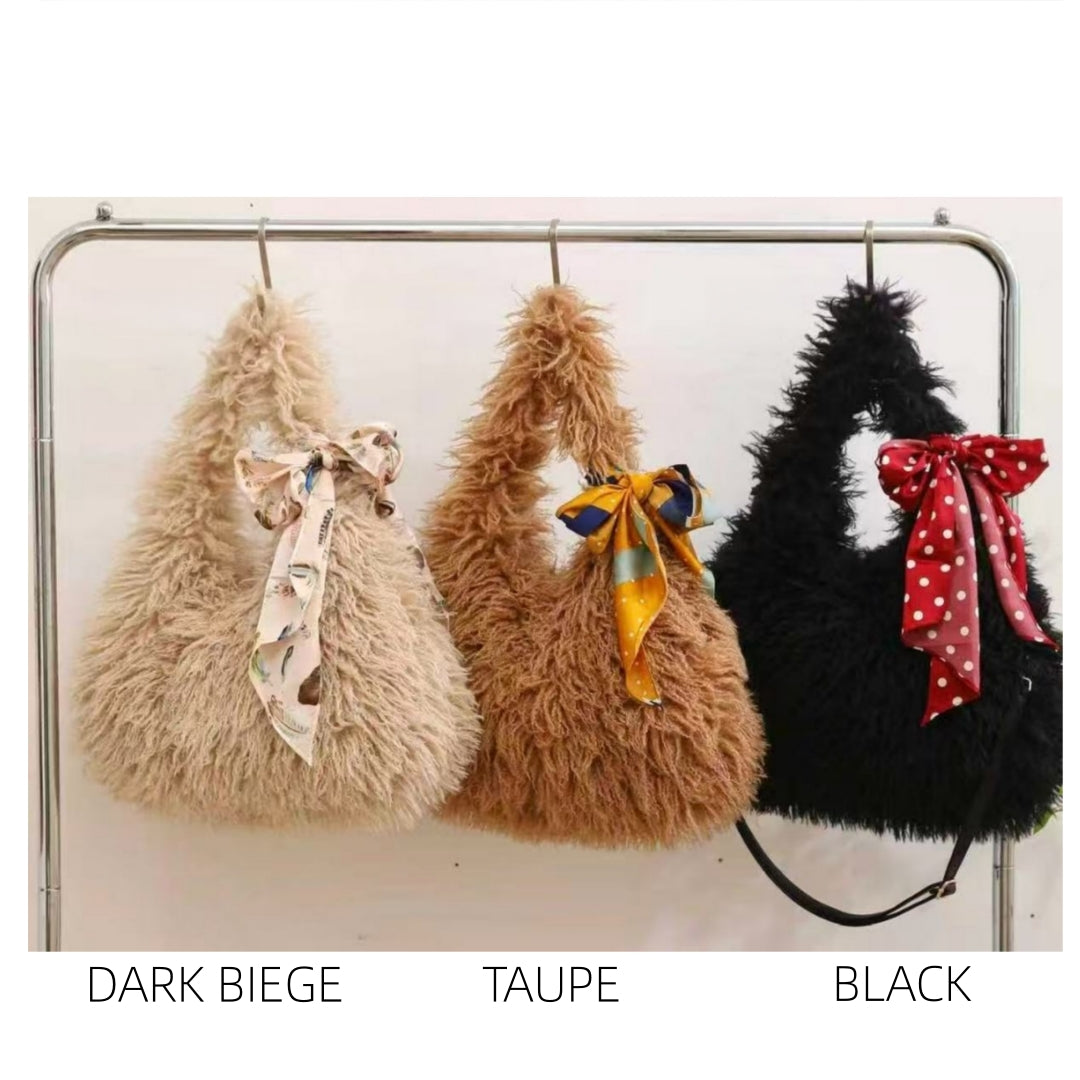Faux Fur Hobo Bag with Scarf