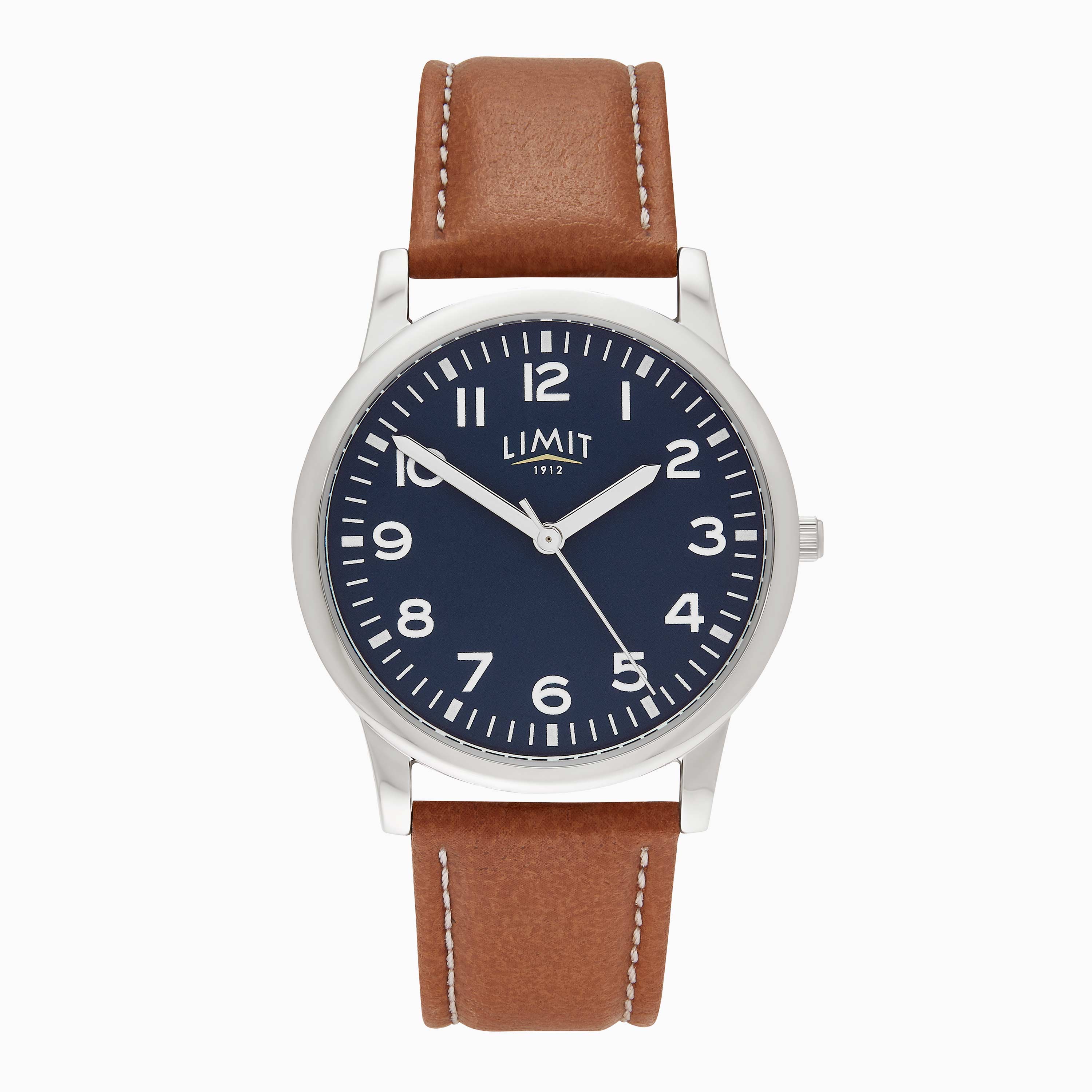 GENTS LIMIT WM RND BLUE DL. TAN STRAP WATCH