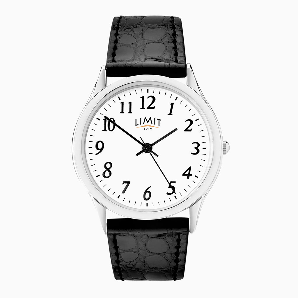 GENTS LIMIT SILV COLOUR RND WHT DL. EASY READER STRAP WATCH