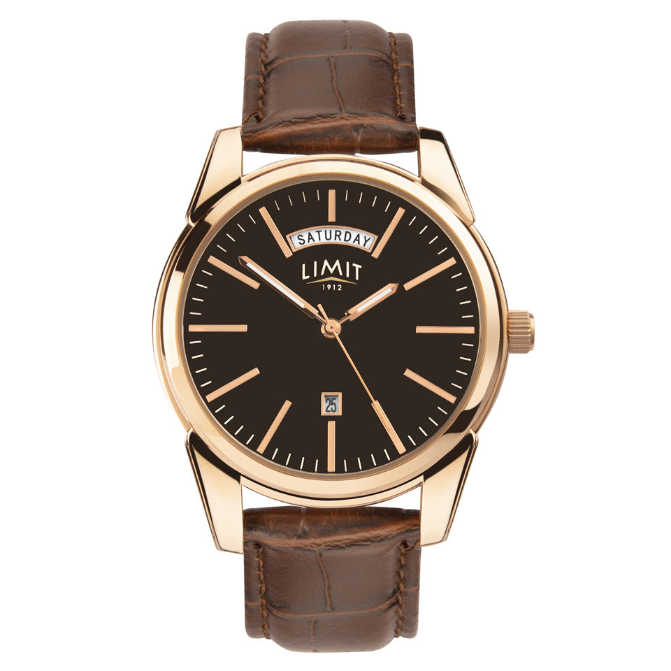 GENTS LIMIT RGP RND BLK DL. DAY DATE STRAP WATCH