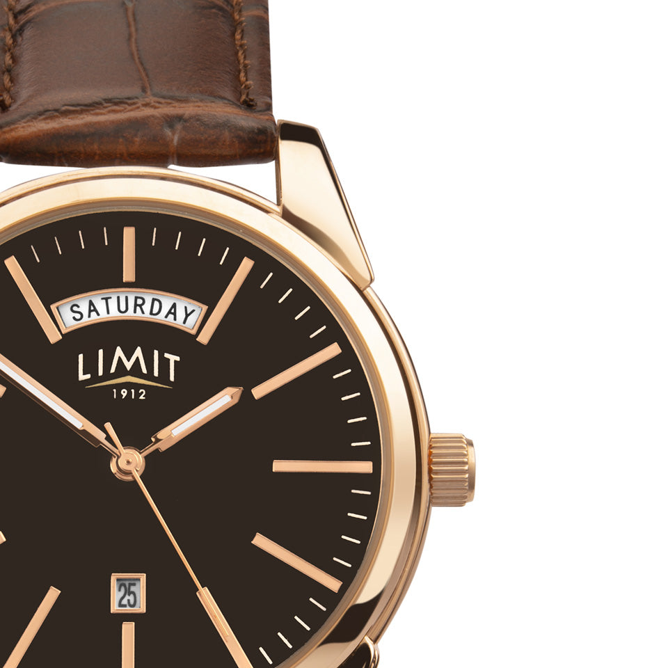 GENTS LIMIT RGP RND BLK DL. DAY DATE STRAP WATCH