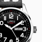GENTS LIMIT WM RND BLK DL. DAY DATE PILOT STRAP WATCH