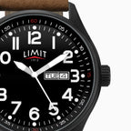 GENTS LIMIT BLK RND BLK DL. DAY DATE PILOT STRAP WATCH