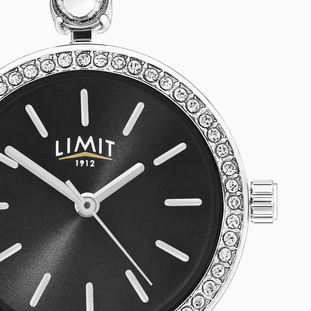 LADIES LIMIT SS RND BLACK DL. CRYSTAL SET BRACELET WATCH