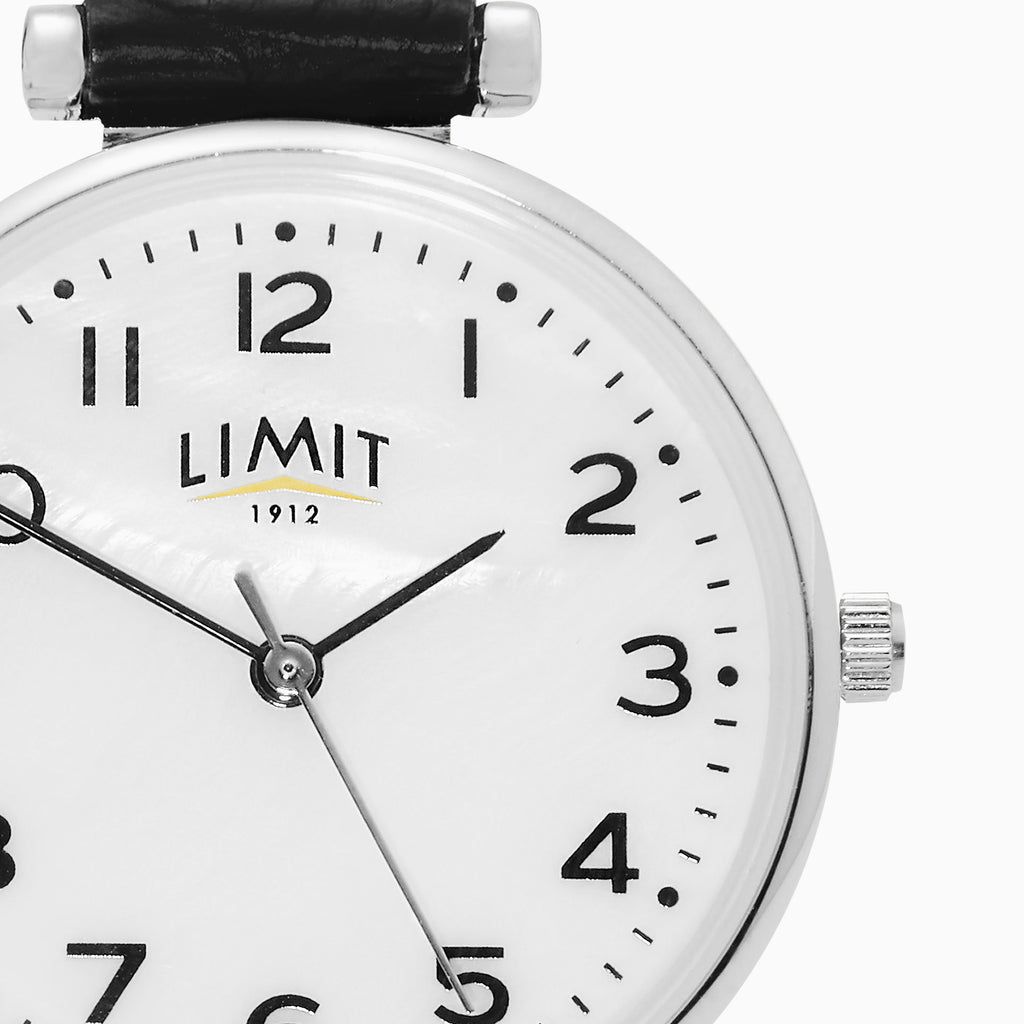 LADIES LIMIT WM RND MOP DL. BLK STRAP WATCH