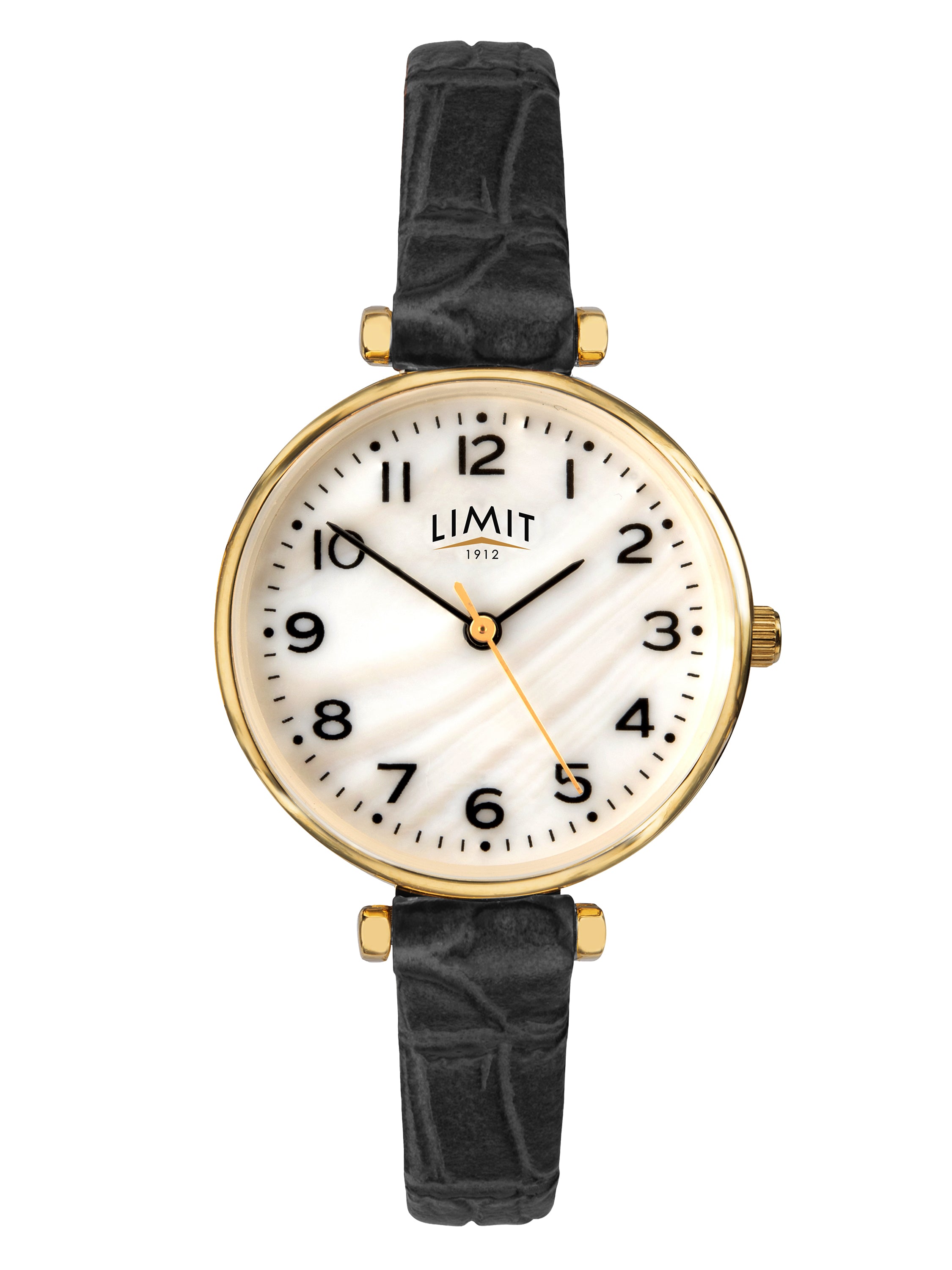 LADIES LIMIT GP RND MOP DL. BLK STRAP WATCH