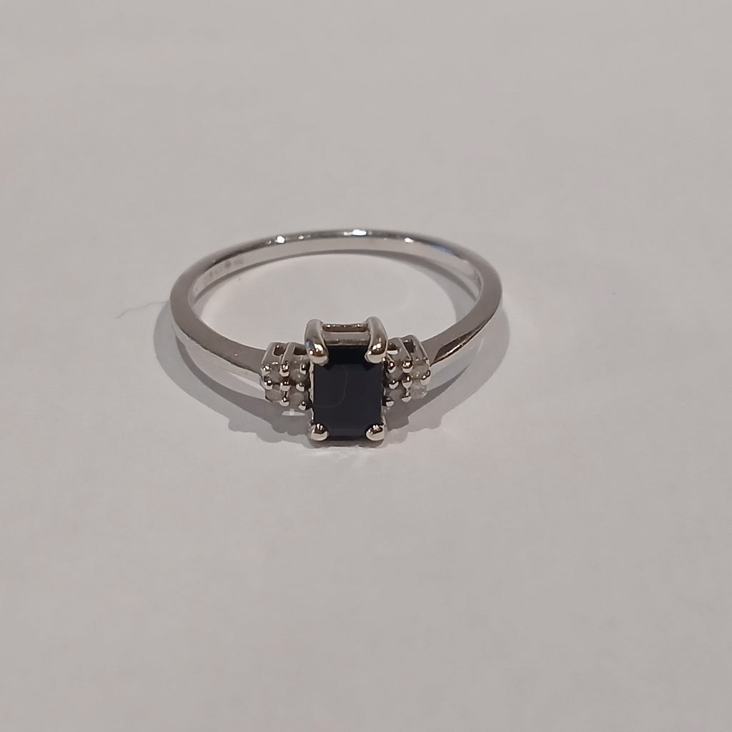 9WG 1.9G 3 RECT SAPPHIRE & 8 DIAMOND DRESS RING Q | PRE OWNED