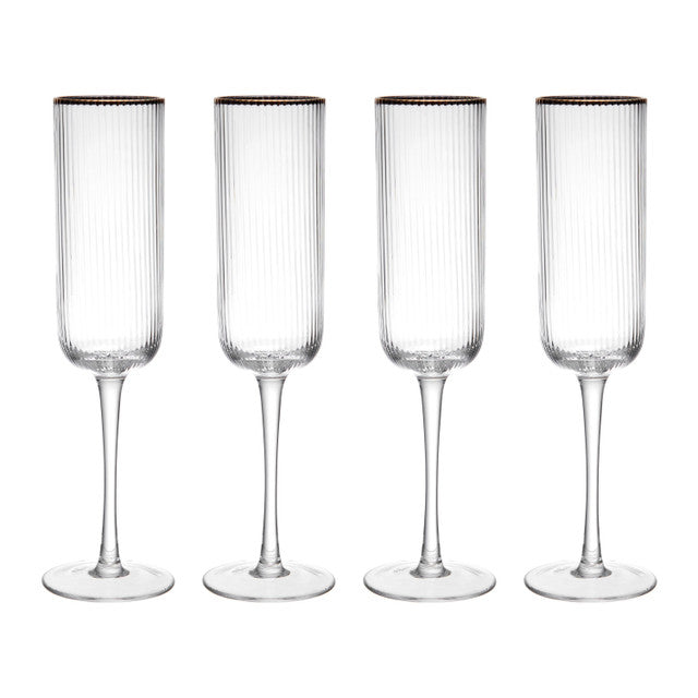 Sorrento Ridged Crystal Champagne Flute Glasses