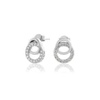 SILVER INTERLINK DOUBLE HALO HOOP STUD EAR RING