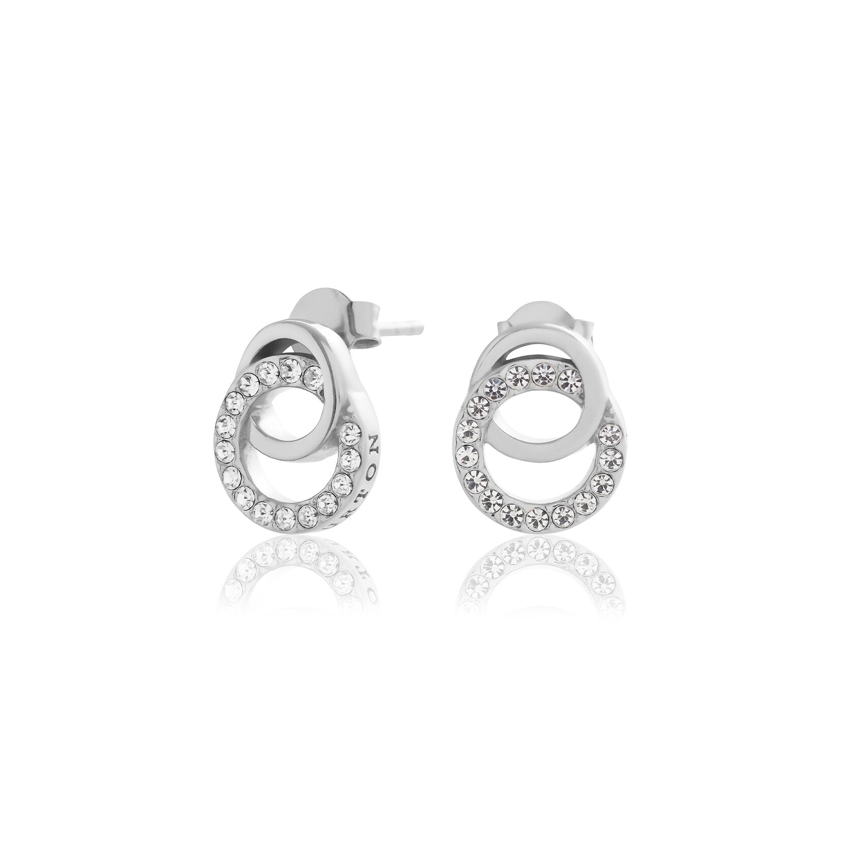 SILVER INTERLINK DOUBLE HALO HOOP STUD EAR RING
