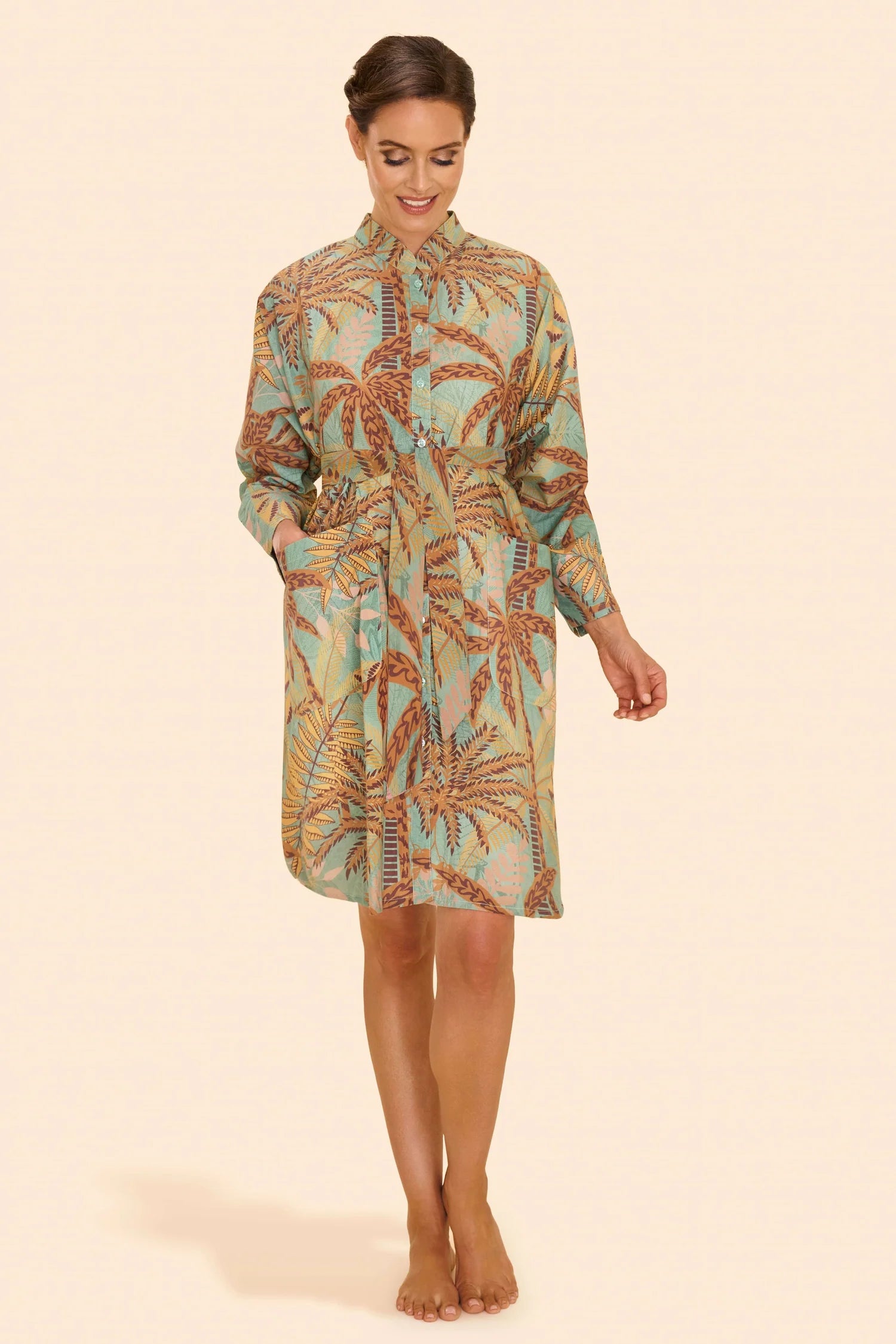 PATTERNED PALMS OVERSIZE SHIRT DRESS by POWDER