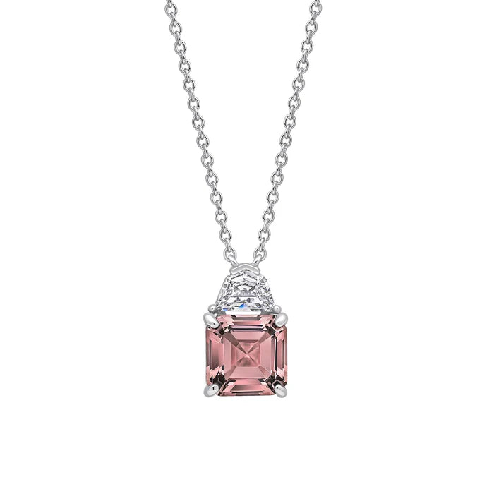 SILVER PINK ZIRCONIA SQUARE CUT SOLITAIRE PENDANT & CHAIN by DIAMONFIRE