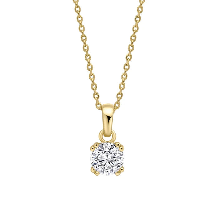 SILVER GOLD PLATE ZIRCONIA SOLITAIRE DOUBLE CLAW PENDANT & CHAIN by DIAMONFIRE