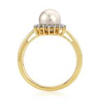 9CT YG RND PEARL 0.15CTS DIAMOND CLUSTER RING