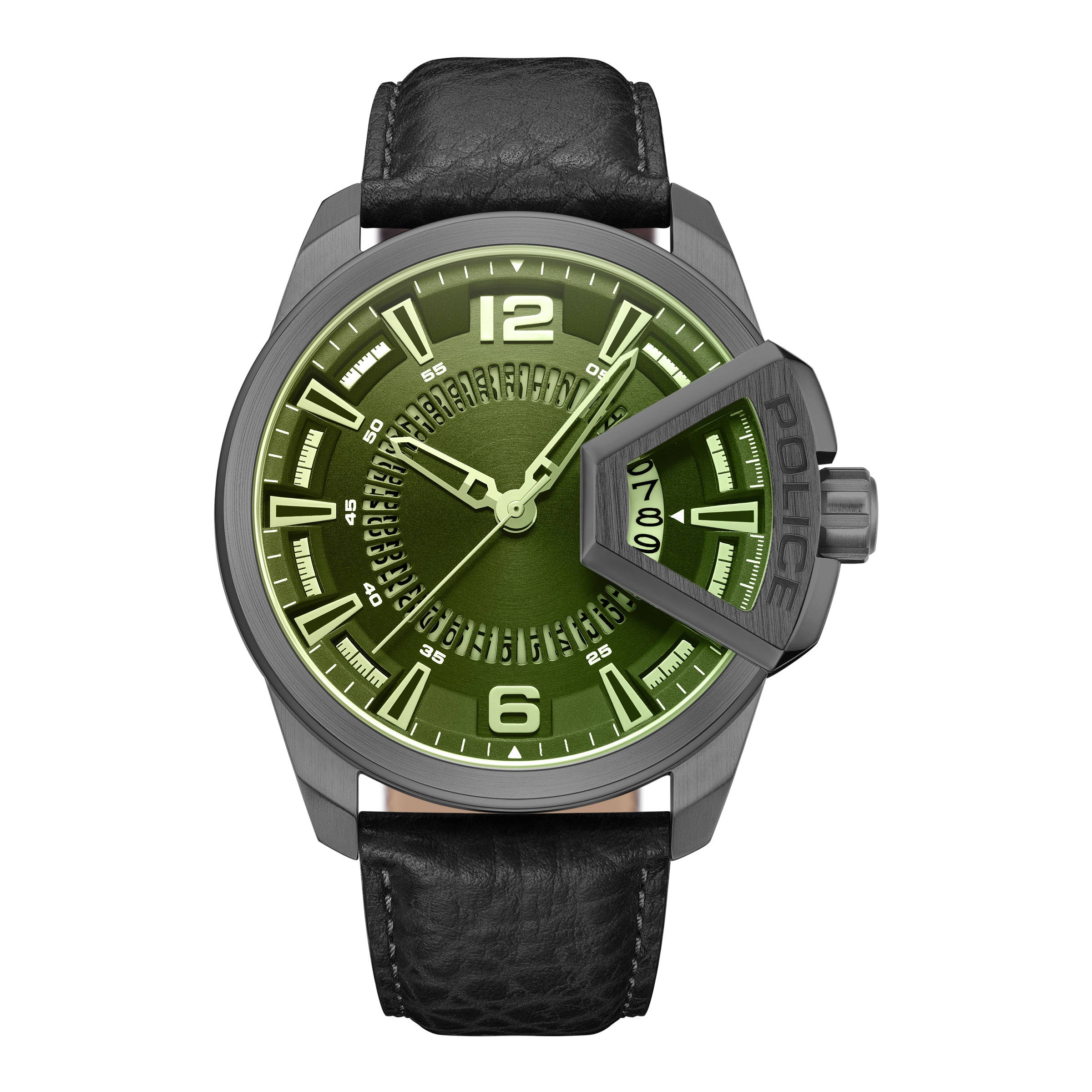 Police Underlined Gun Metal Strap Watch