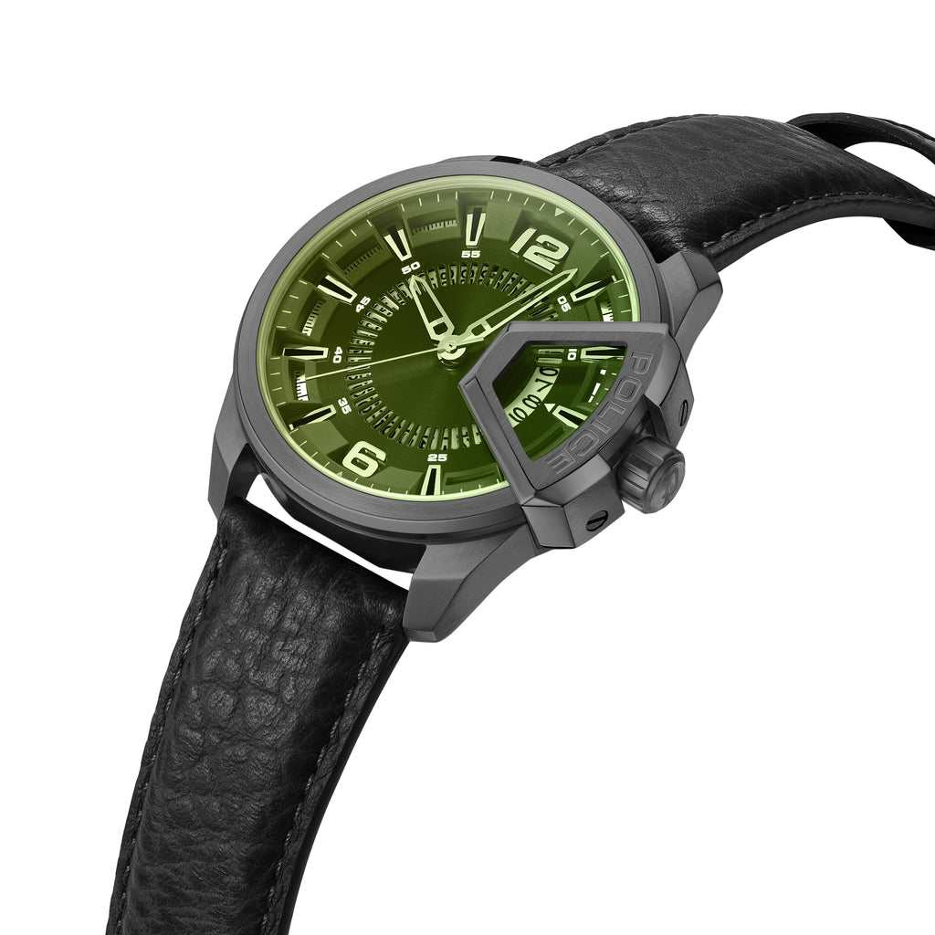 Police Underlined Gun Metal Strap Watch