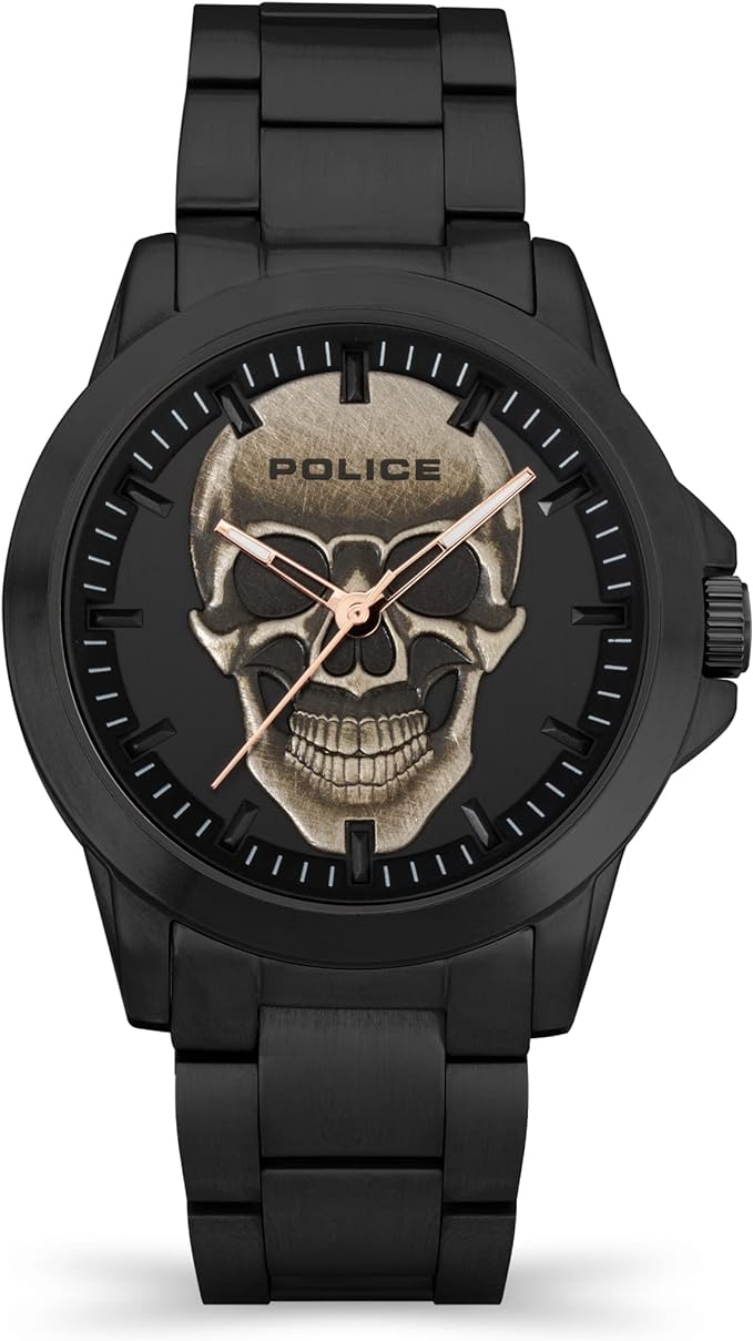 Police Skull Gun Metal Bracelet Watch
