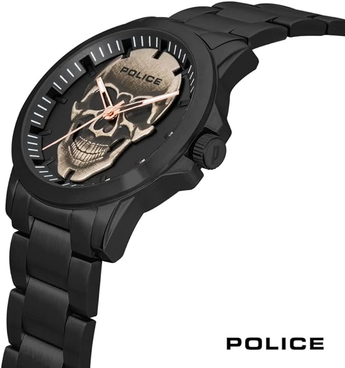 Police Skull Gun Metal Bracelet Watch