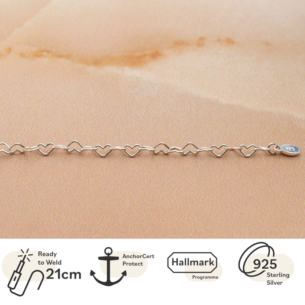SILVER 3.2MM HEART LINK BRACELET - PERMA JEWEL