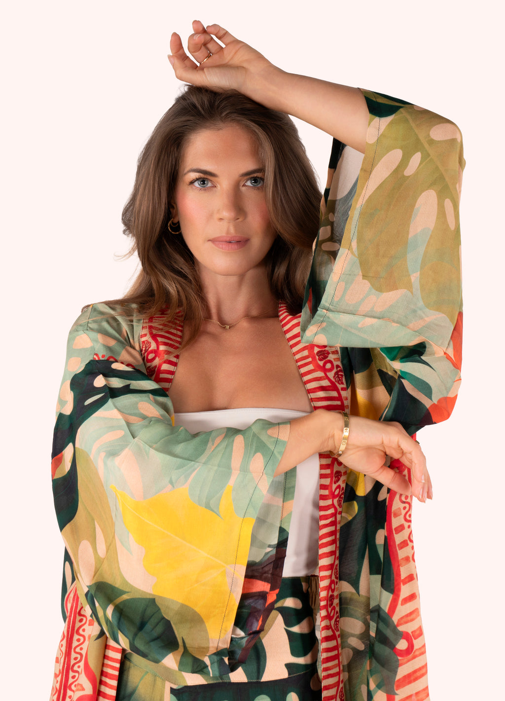 Powder Exotic Leaves Modal/Cupro Short Kimono Jacket