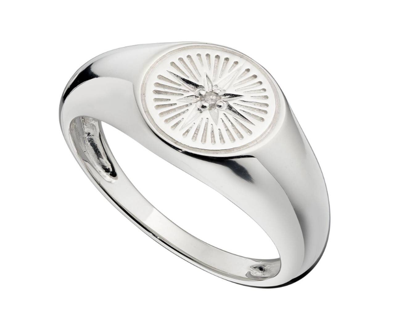 GENTS SILV OVAL STAR SET DIA SIGNET RING