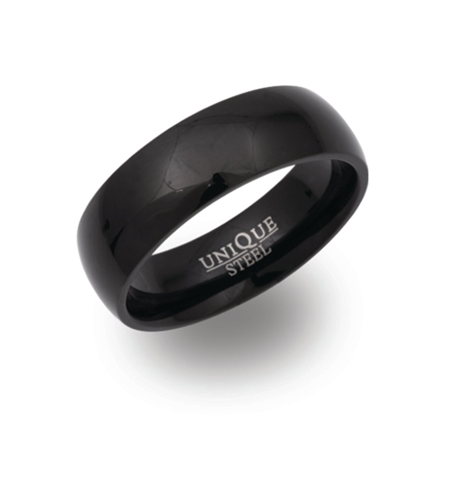 GNTS 7MM STEEL BLK IP PLTE BAND RING