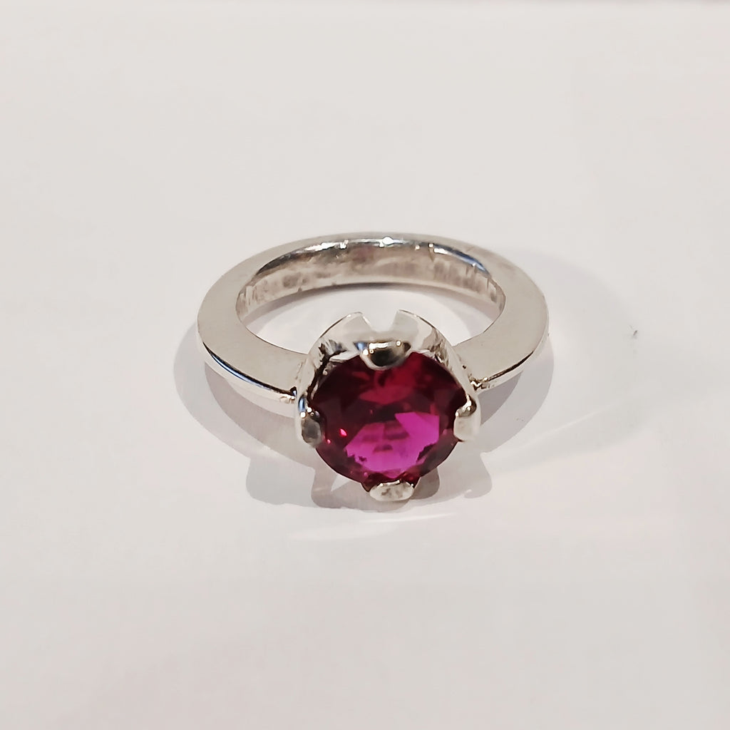 SILVER 5.6G ROUND DEEP PINK CZ SOLITAIRE RING L | PRE OWNED