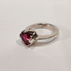 SILVER 5.6G ROUND DEEP PINK CZ SOLITAIRE RING L | PRE OWNED
