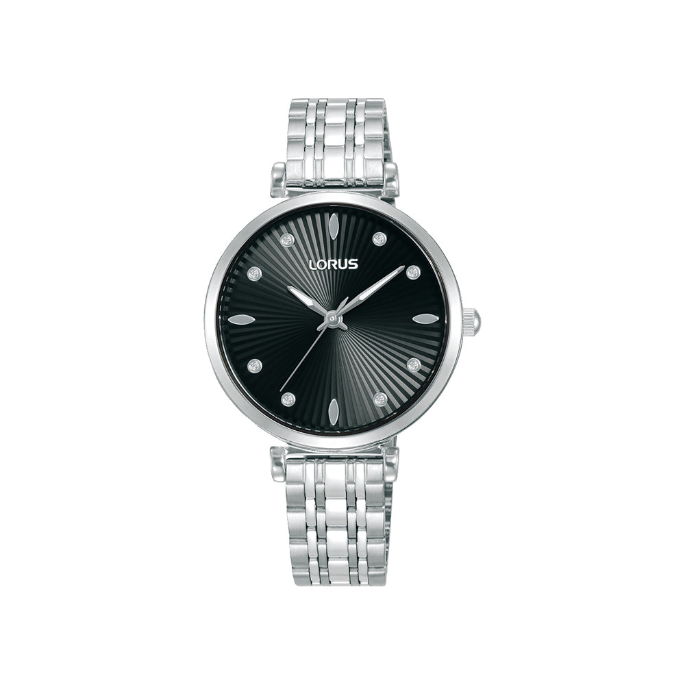 LDS SS LORUS RND BLK DL. CRY DOTS BW