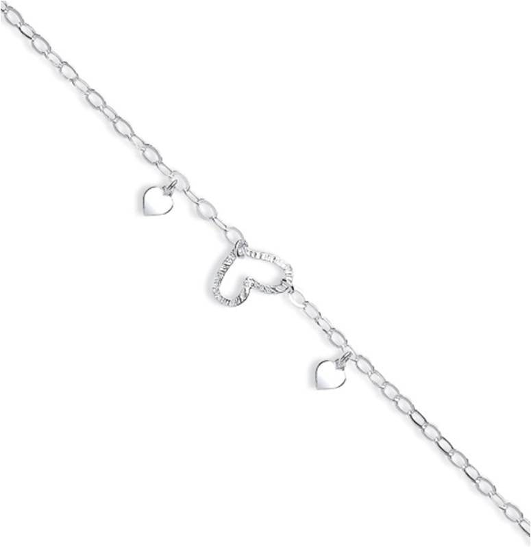 LDS SILV 10" FANCY TRIPLE HEART ANKLET