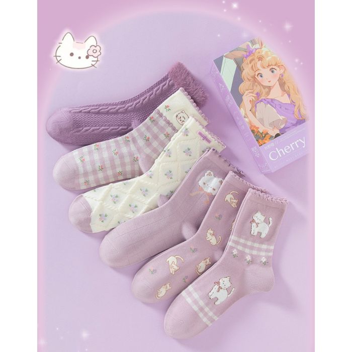 Gift Box 6 Pairs of Socks in Lilac