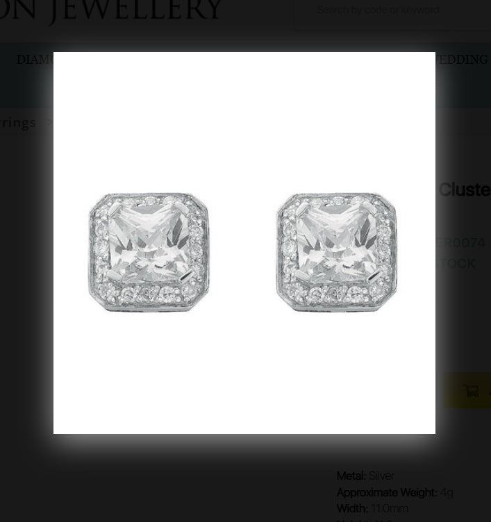 SILVER CZ SQ HALO SURROUND STUD EARRING