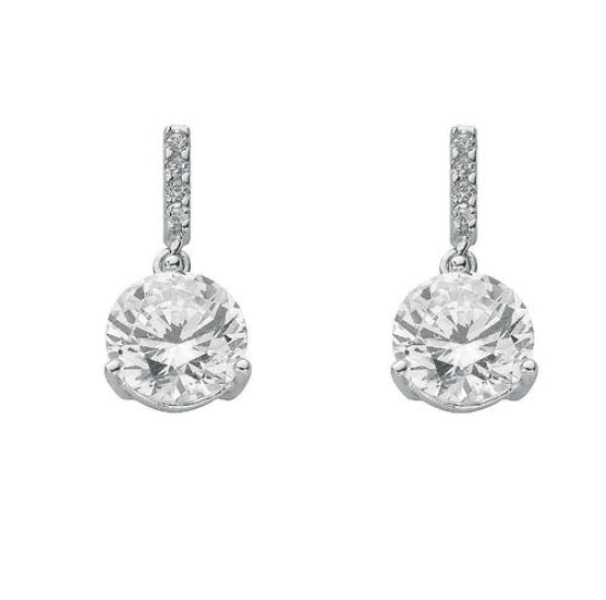 SILVER RND CZ BAR LINK DROP EARRINGS