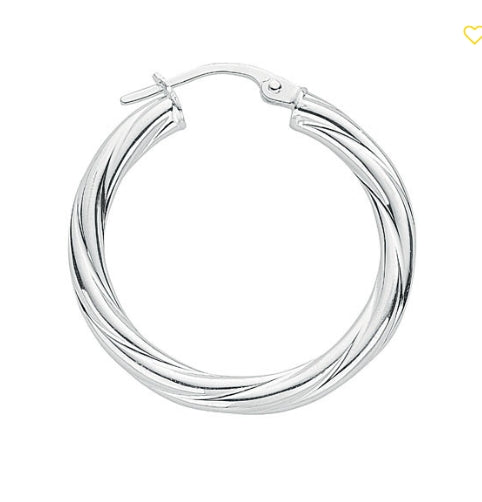 SILVER MED POLISH TWIST HOOP EARRING