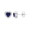 SILVER BLU CZ HEART WHT HALO STUD EARRINGS