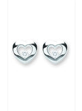 SILVER FLOATING CZ HEART STUD EARRINGS