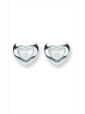 SILVER FLOATING CZ HEART STUD EARRINGS
