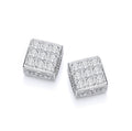 SILVER SQ PAVE SET STUD EARRINGS