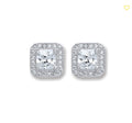 SILVER CZ CLR SQ RUB SET HALO STUD EARRINGS