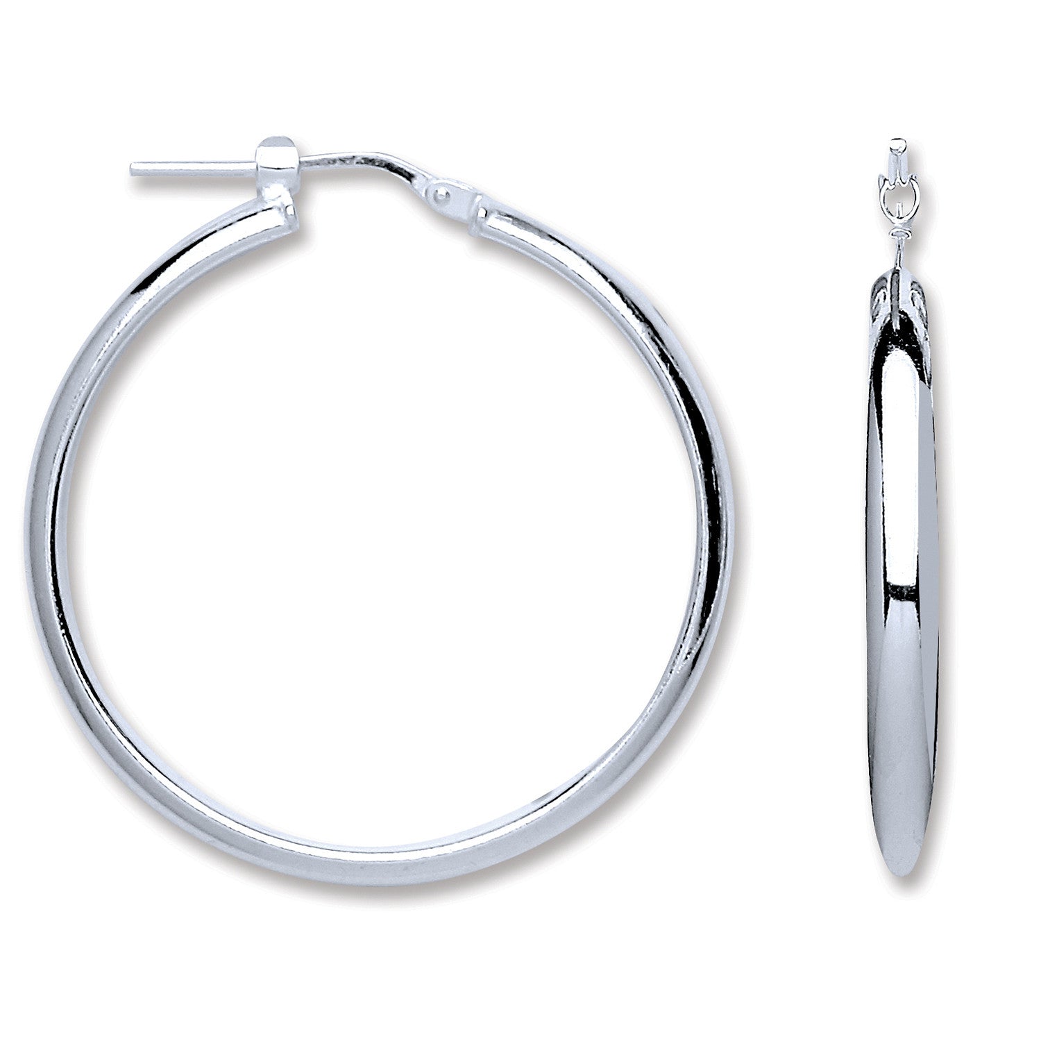 SILVER D-SHAPE WEDD STYLE HOOP EARRINGS
