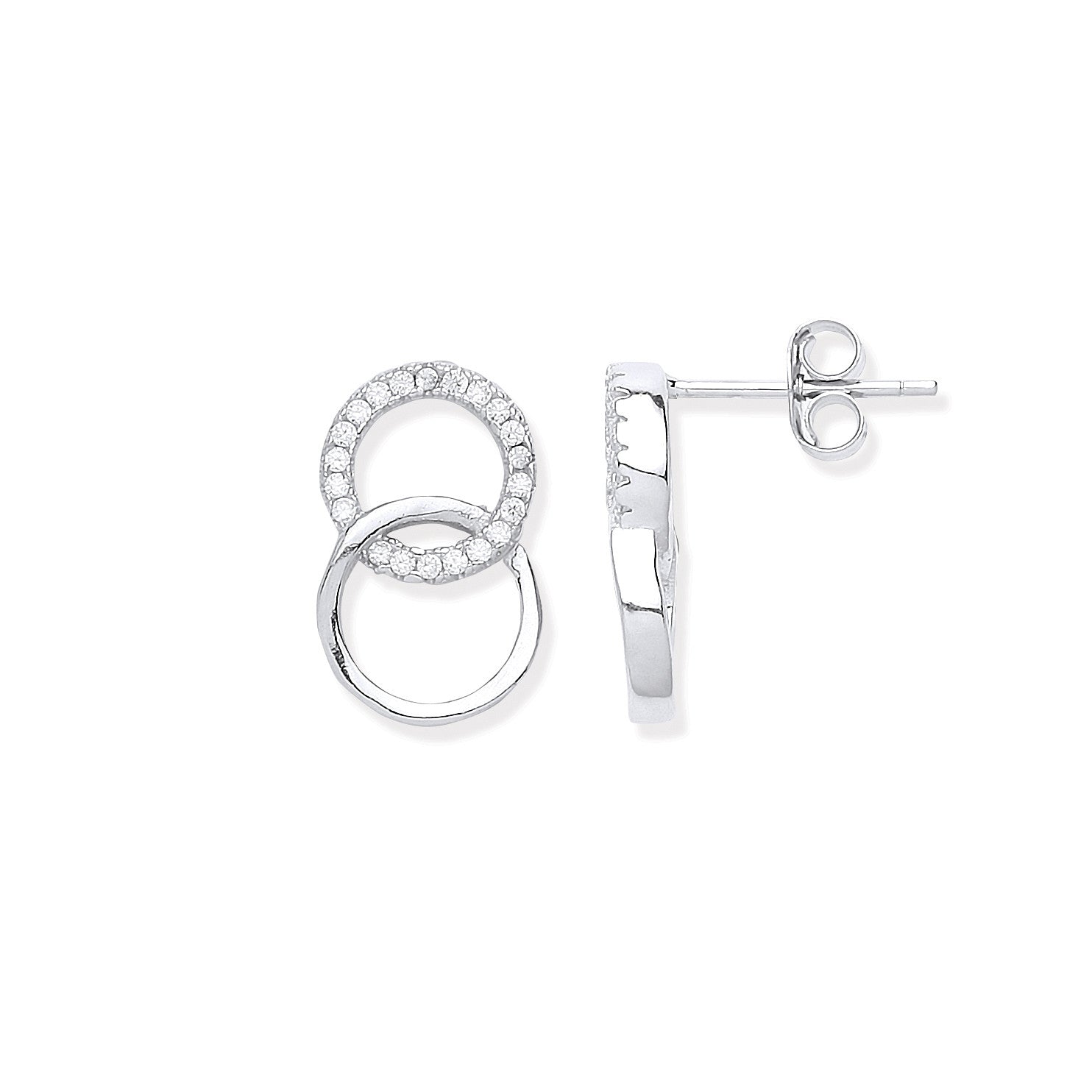 SILV INTERLOCKING CZ CIRCLES STUD EARRINGS