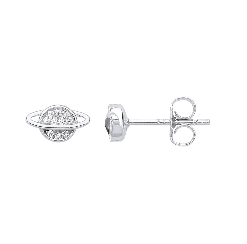 SILVER CZ PLANET HALO STUD EARRINGS