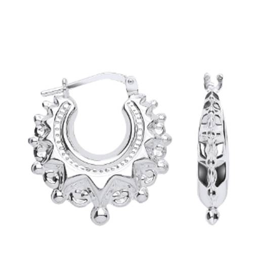 Silver Small Gypsy Style Fancy Creole Earrings