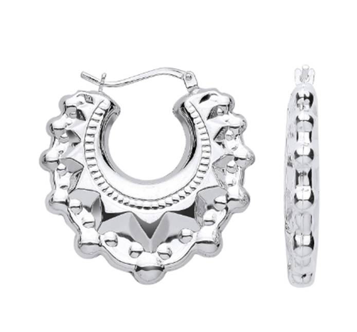 Silver Medium Gypsy Style Fancy Creole Earrings