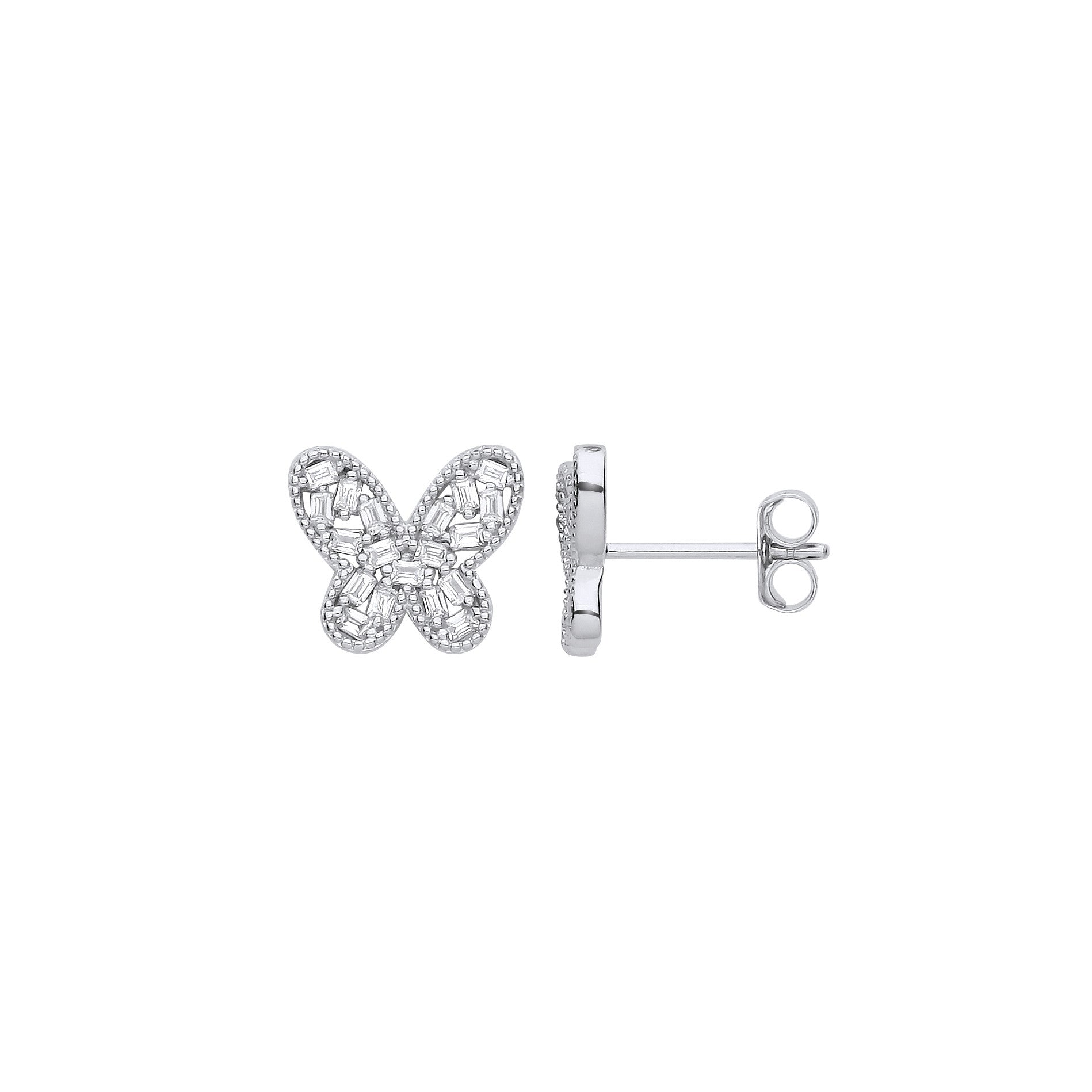 SILVER CZ BUTTERFLY STUD EARRINGS